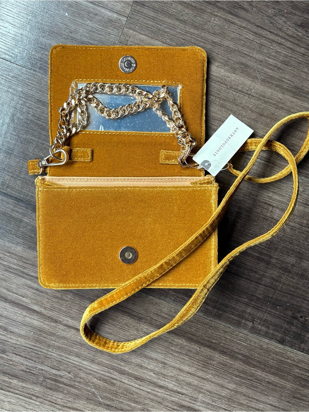 ANTHROPOLOGIE | Velvet Crossbody Bag - Mustard Yellow NWT